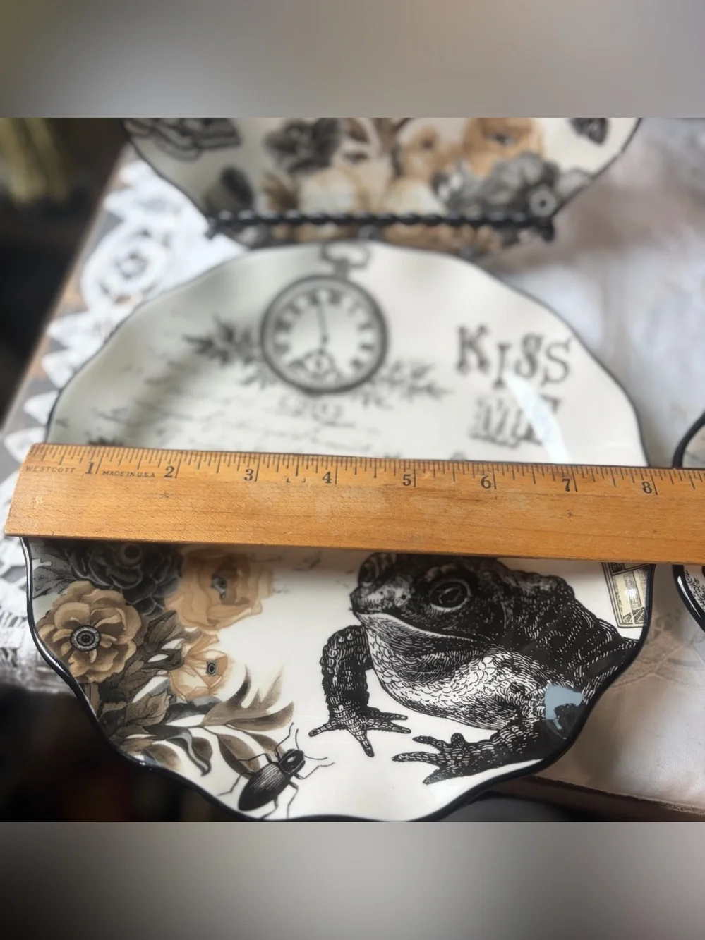 Potters studio ceramic Halloween lunch plate crow bat butterfly toad